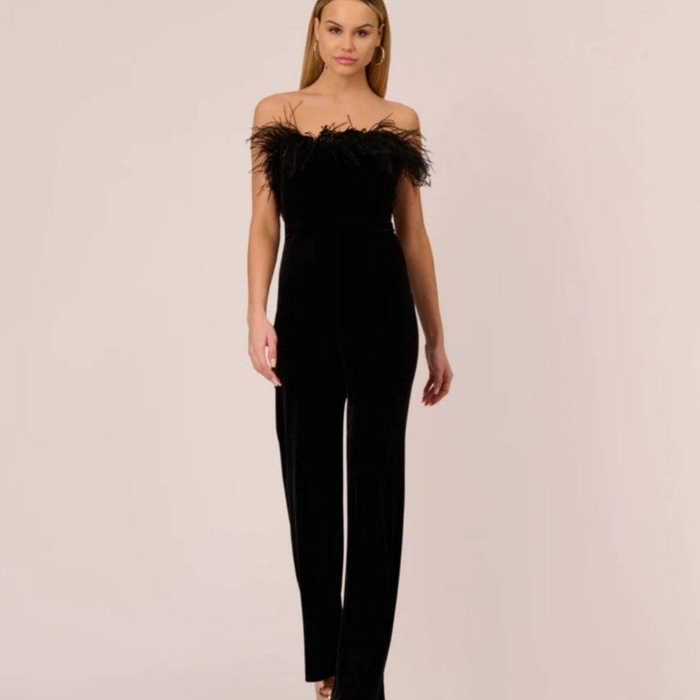 Aidan Mattox Feather Velvet Jumpsuit